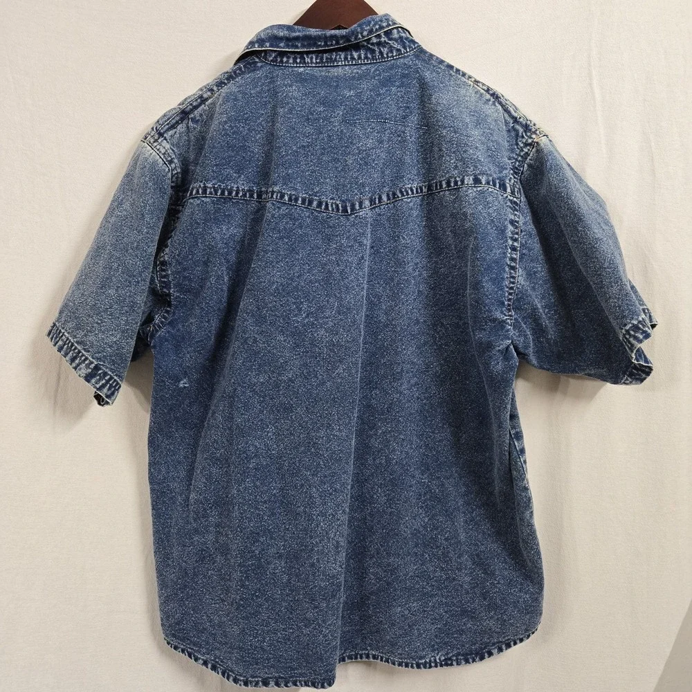 Vintage 90s Pretty Bleu Shirt Womens Large Denim Embroidered Western Cottagecore